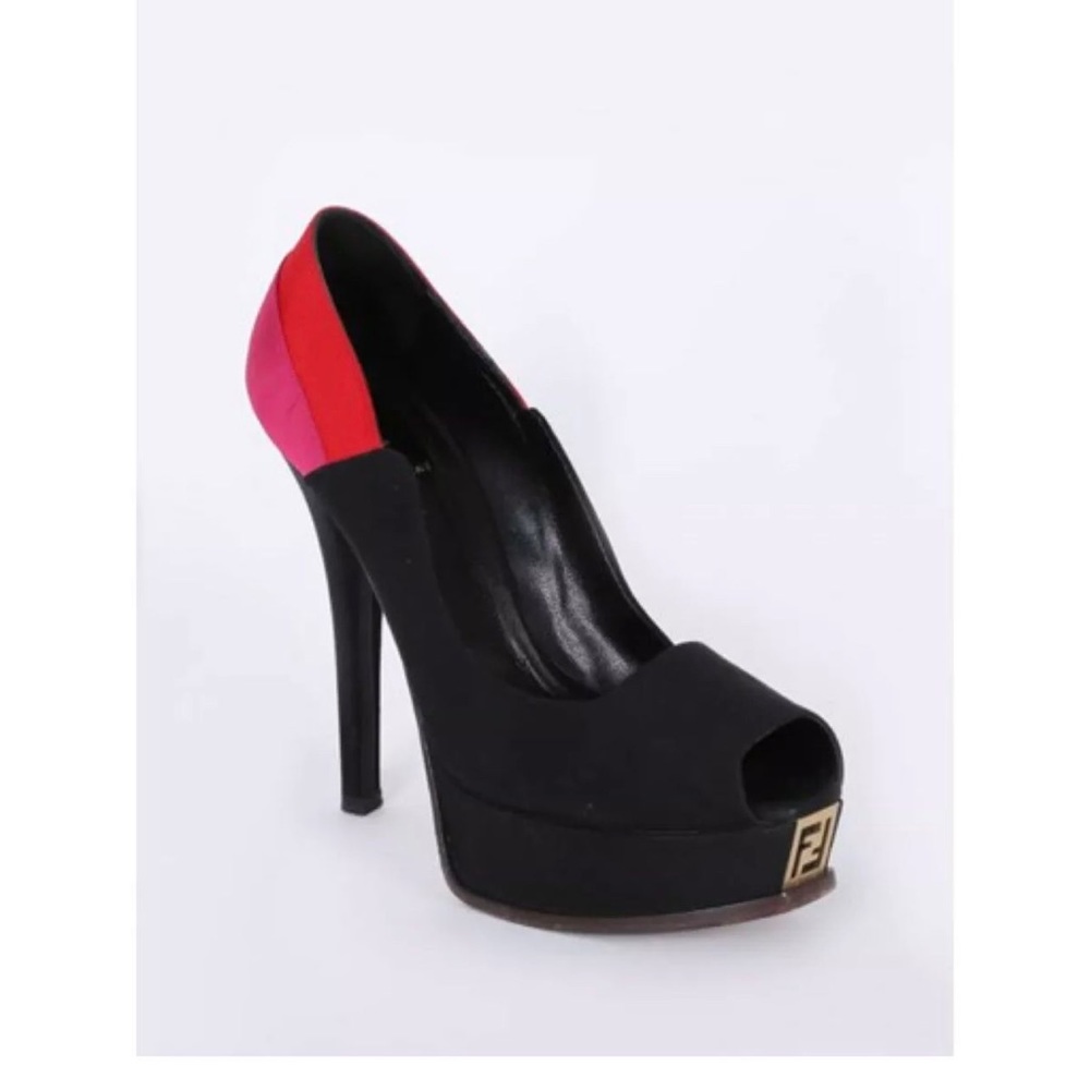 Fendi Women heels US 8.5 Fendista Black & Red Logo Front